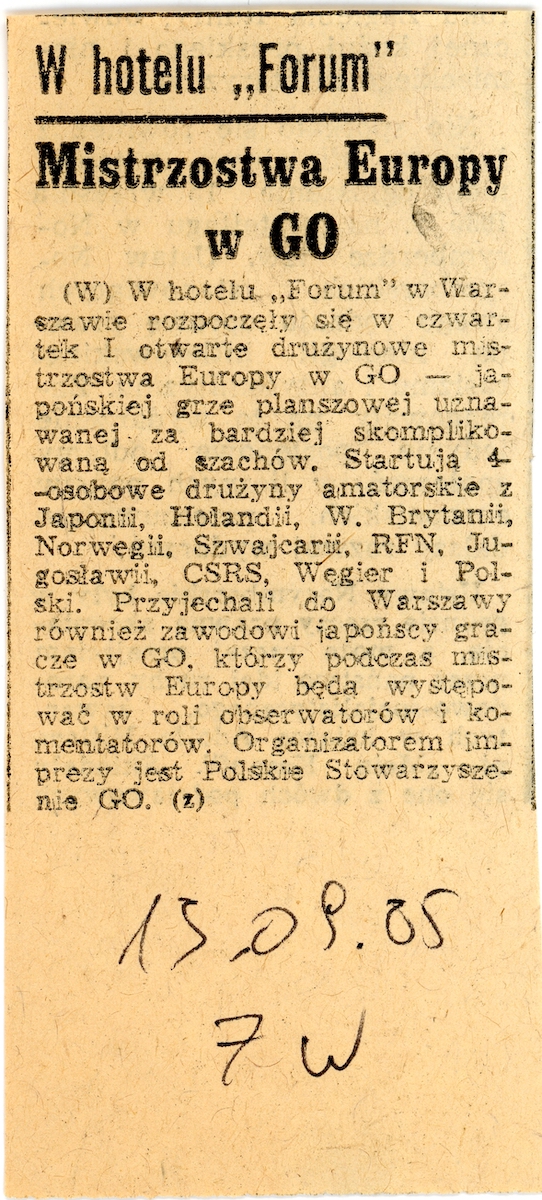 Artykuł o turnieju w Życiu Warszawy 13.09.1985